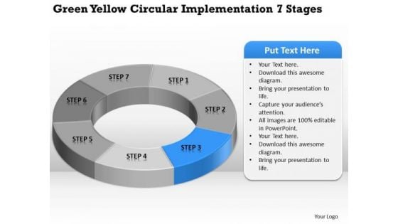 Green Yellow Circular Implementation 7 Stages Business Plan Assistance PowerPoint Slides