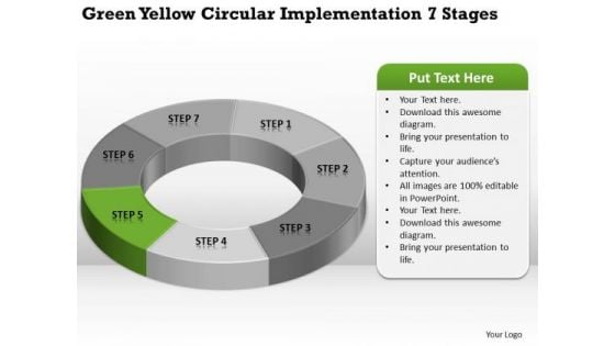 Green Yellow Circular Implementation 7 Stages Business Plan Template PowerPoint Slides