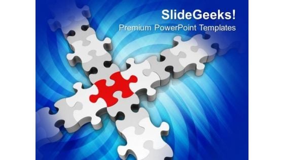 Grey Jigsaw Puzzles With One Red Piece Business PowerPoint Templates And PowerPoint Themes 1012