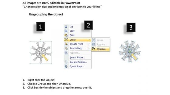 Group Of Nine Coverging Arrows Cycle Process Network PowerPoint Slide