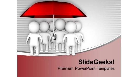 Group Of People Under Red Umbrella PowerPoint Templates Ppt Backgrounds For Slides 0413