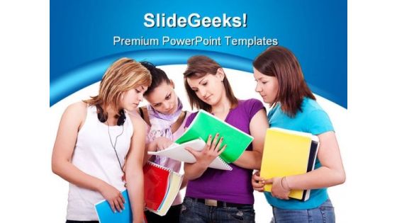 Group Of Studying Girls Education PowerPoint Template 1110