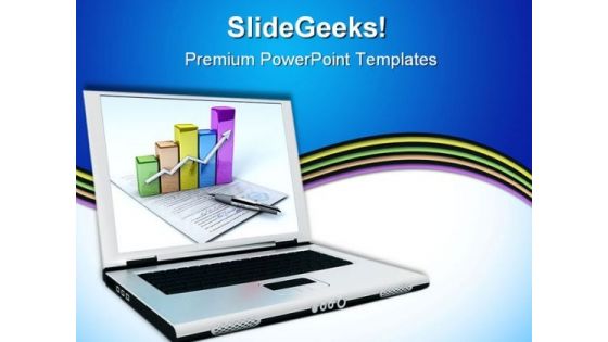 Growing Graph Laptop Business PowerPoint Template 0910