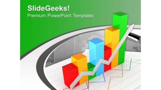 Growth Bar Chart With Fluctuation Arrow PowerPoint Templates Ppt Backgrounds For Slides 0413