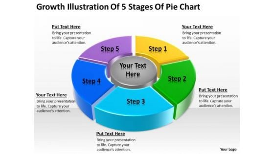 Growth Illustration Of 5 Stages Pie Chart Business Plan Template PowerPoint Templates