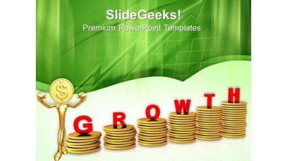 Growth Word On Golden Coins PowerPoint Templates Ppt Backgrounds For Slides 0713