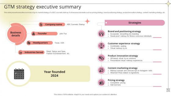 GTM Strategy Executive Summary Beauty Product Company Go To Market Strategy GTM SS V GTM Strategy Executive Summary Beauty Product Company Go To Market Strategy GTM SS V