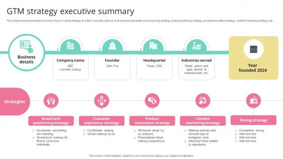 GTM Strategy Executive Summary Skincare Startup GTM Strategy GTM SS V