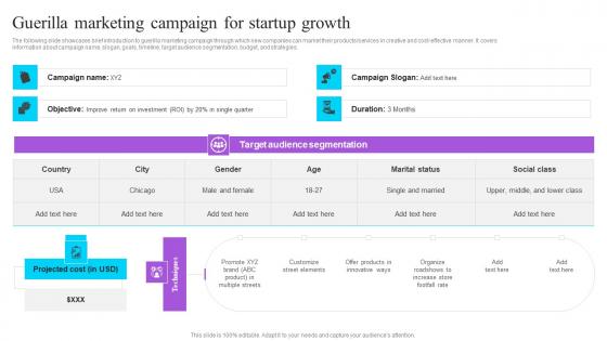 Guerilla Marketing Campaign For Startup Growth Effective GTM Techniques Inspiration PDF