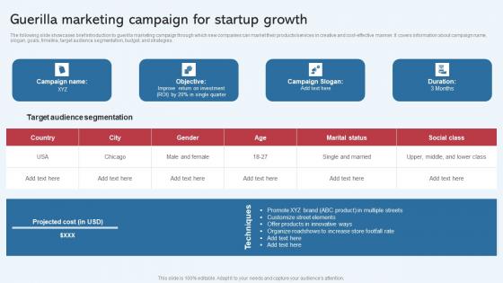 Guerilla Marketing Campaign For Startup Growth Effective Startup Promotion Plan Sample Pdf