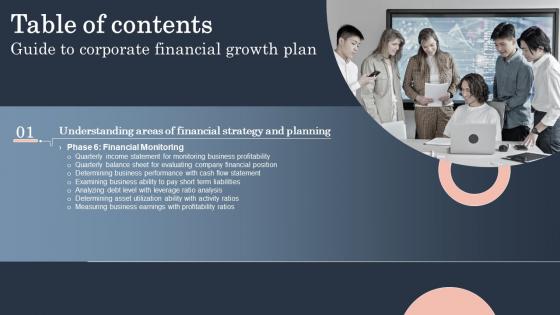 Guide To Corporate Financial Growth Plan Table Of Contents Icons Pdf