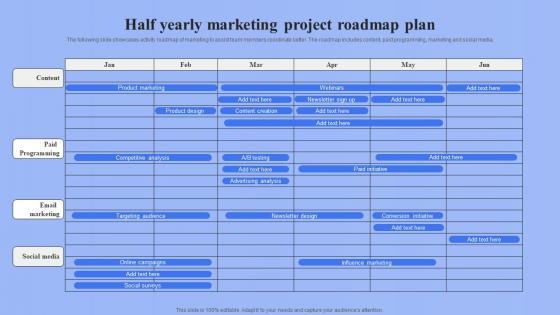 Half Yearly Marketing Project Roadmap Plan Ppt Slides Background Designs pdf