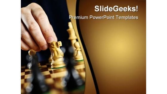 Hand Moving Knight On Chess Game PowerPoint Templates And PowerPoint Backgrounds 0311