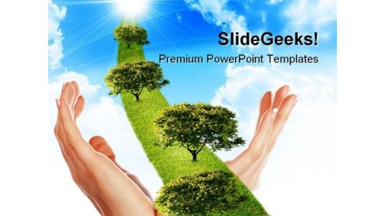 Hand With Line Of Grass Nature PowerPoint Themes And PowerPoint Slides 0411