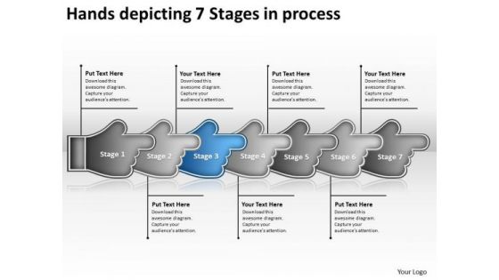 Hands Depicting 7 Stages Process Flow Chart Description PowerPoint Slides