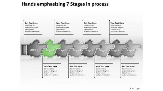 Hands Emphasizing 7 Stages Process Business Work Flow Charts PowerPoint Slides