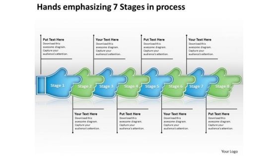 Hands Emphasizing 7 Stages Process Make Flowchart PowerPoint Templates