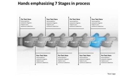 Hands Emphasizing 7 Stages Process Sample Flow Charts PowerPoint Templates