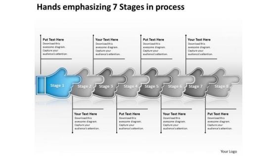 Hands Emphasizing 7 Stages Process Work Flow Charts PowerPoint Slides