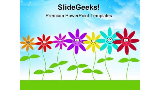 Happy Flowers Nature PowerPoint Template 1110