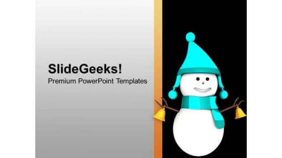 Happy Snowman With Jingle Bells PowerPoint Templates Ppt Backgrounds For Slides 0413