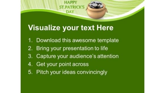 Happy St Patricks Day With Pot Of Coins PowerPoint Templates Ppt Backgrounds For Slides 0313