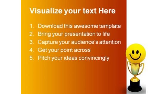 Happy Trophy Sports PowerPoint Template 0910