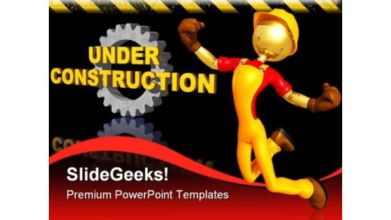 Happy Worker Under Construction PowerPoint Themes And PowerPoint Slides 0511