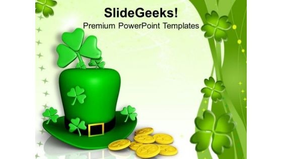 Hat And Shamrocks With Coins Patricks PowerPoint Templates Ppt Backgrounds For Slides 0313