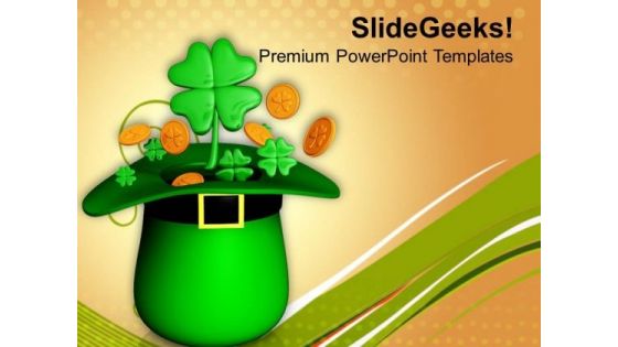 Hat With Gold And Clovers Shamrock Patrick PowerPoint Templates Ppt Backgrounds For Slides 0313