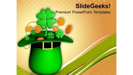 Hat With Gold And Clovers Shamrock Patrick PowerPoint Templates Ppt Backgrounds For Slides 0313 Hat With Gold And Clovers Shamrock Patrick PowerPoint Templates Ppt Backgrounds For Slides 0313