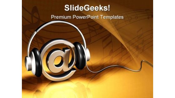 Headphones And At Symbol Music PowerPoint Template 1110