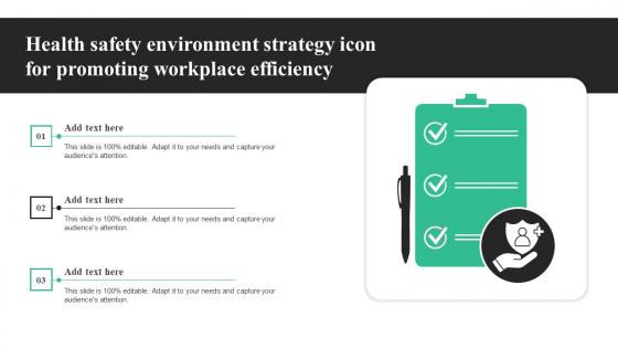 Health Safety Environment Strategy Icon For Promoting Workplace Efficiency Ideas Pdf