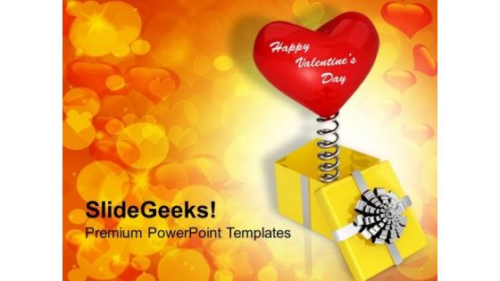 Heart Coming Out Of Yellow Box Valentines PowerPoint Templates Ppt Backgrounds For Slides 0213