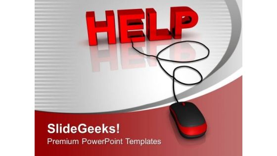 Help With Computer Mouse On Red Backgroud PowerPoint Templates Ppt Backgrounds For Slides 0113