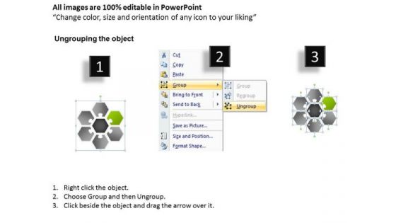 Hexagon Diagram Multicolor 6 Factors Business Plan PowerPoint Slides