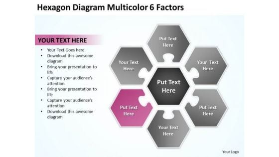 Hexagon Diagram Multicolor 6 Factors Cell Phone Business Plans PowerPoint Slides