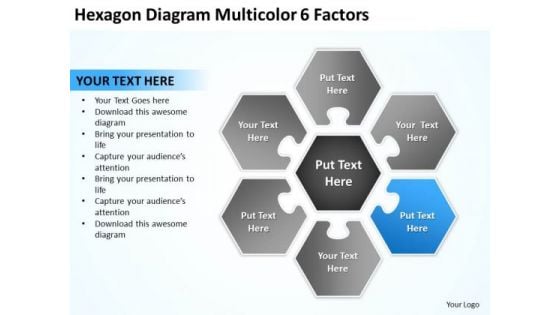 Hexagon Diagram Multicolor 6 Factors Sample Sales Business Plan PowerPoint Templates