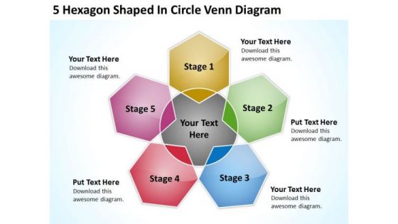 Hexagon Shaped In Circle Venn Diagram Business Plan Software PowerPoint Templates