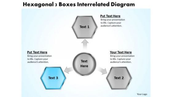 Hexagonal 3 Boxes Interrelated Diagram Business Planning Guide PowerPoint Slides