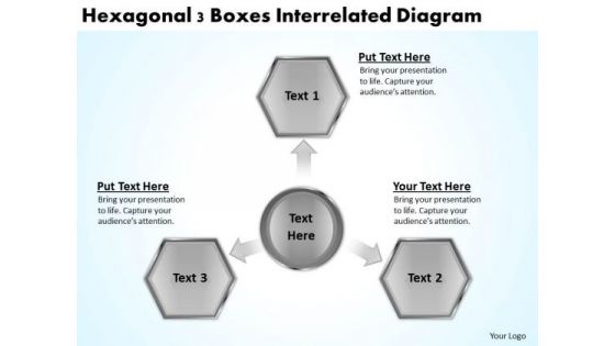 Hexagonal 3 Boxes Interrelated Diagram Business Plans PowerPoint Templates