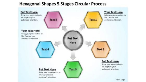 Hexagonal Shapes 5 Stages Circular Process Business Plan For Dummies PowerPoint Slides