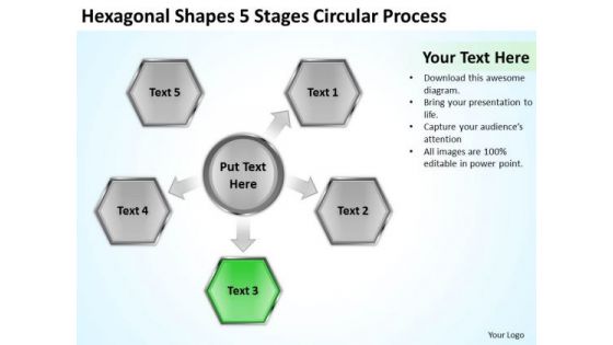 Hexagonal Shapes 5 Stages Circular Process Business Plan PowerPoint Slide