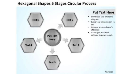 Hexagonal Shapes 5 Stages Circular Process Business Plan PowerPoint Slides