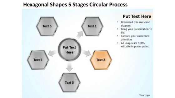 Hexagonal Shapes 5 Stages Circular Process How To Business Plan PowerPoint Slides