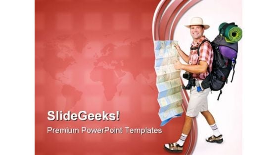 Hiker With Map Vacations PowerPoint Templates And PowerPoint Backgrounds 0711 Hiker With Map Vacations PowerPoint Templates And PowerPoint Backgrounds 0711