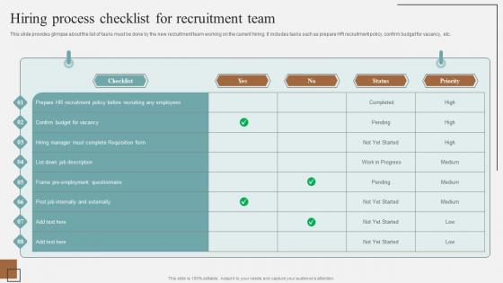 Hiring Process Checklist For Recruitment Team Complete Guidelines For Streamlined Brochure Pdf