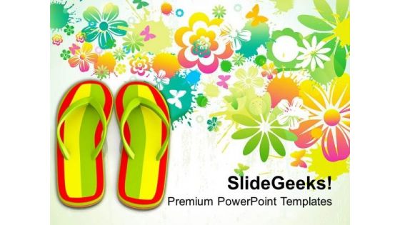 Holidays Time At Beach With Colorful Slippers PowerPoint Templates Ppt Backgrounds For Slides 0313