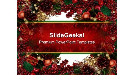 Holly Berries Christmas PowerPoint Template 0610