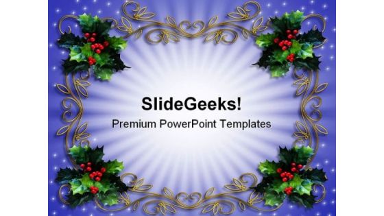 Holly Border Christmas PowerPoint Template 0610